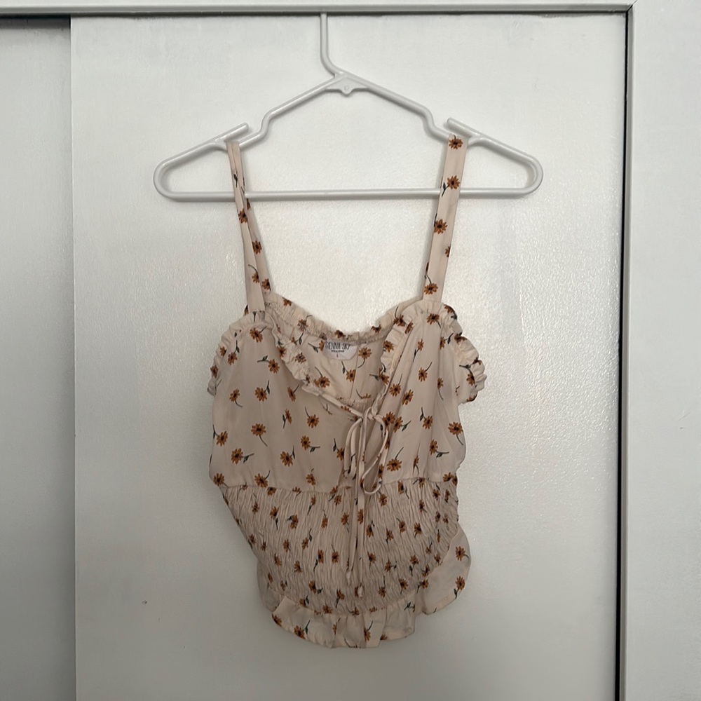 floral tank top with frills and bow
